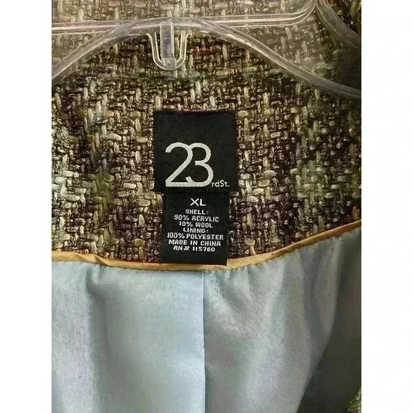 23rd St Woven Blazer Blue/Brown with Gold Metalic Shimmer Coating 10% Wool Sz XL - Picture 2 of 15